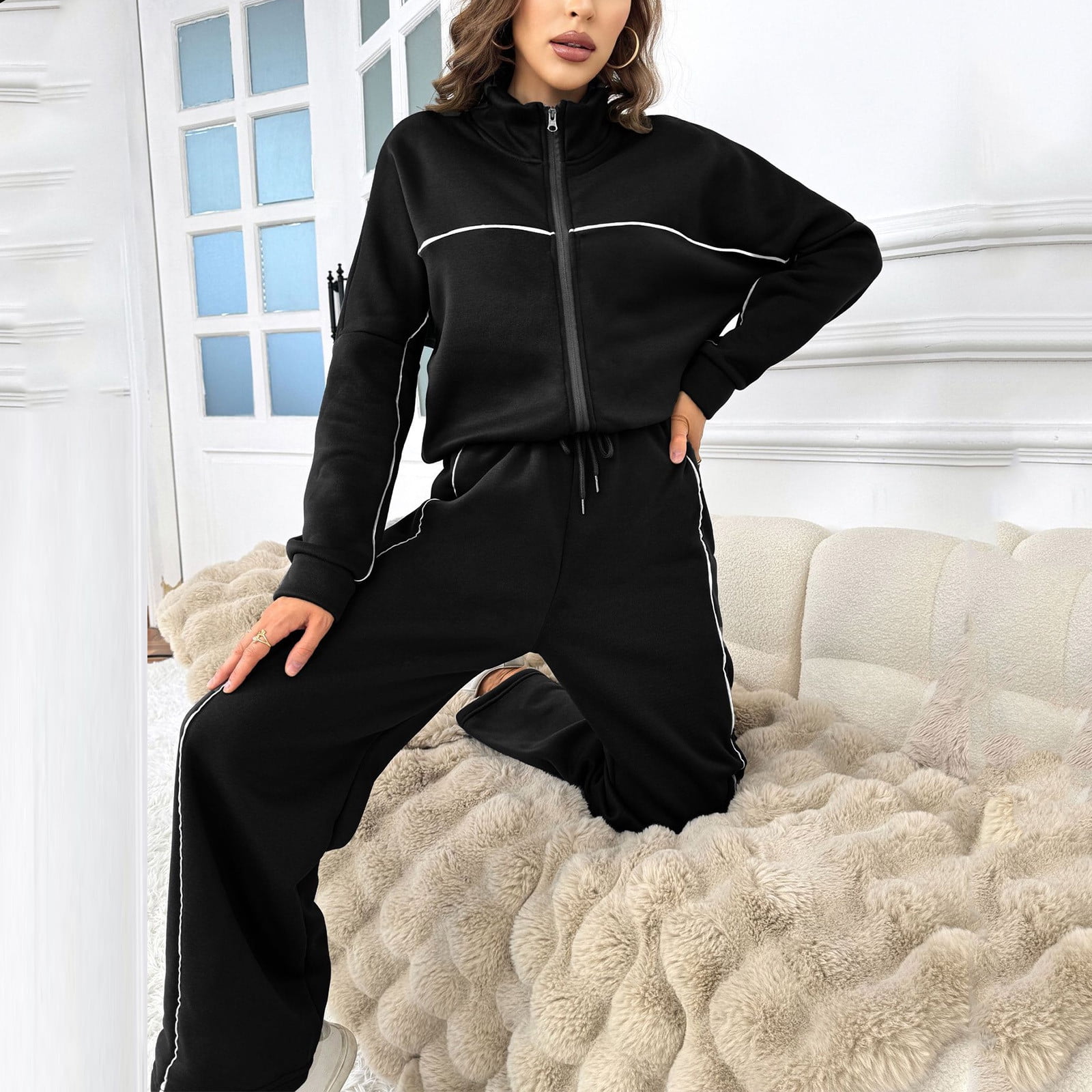 UZ Wholesale Sweater Set with Wide Leg Pants-No Size