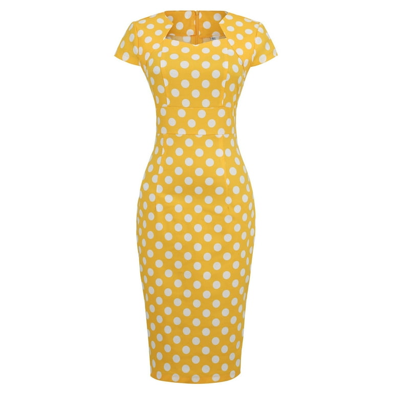 Yuwull Women's 50s Vintage Pencil Dress Cap Sleeve Wiggle Dress Sexy Polka  Dot Slim Slit Midi Dress On Clearance - Walmart.com