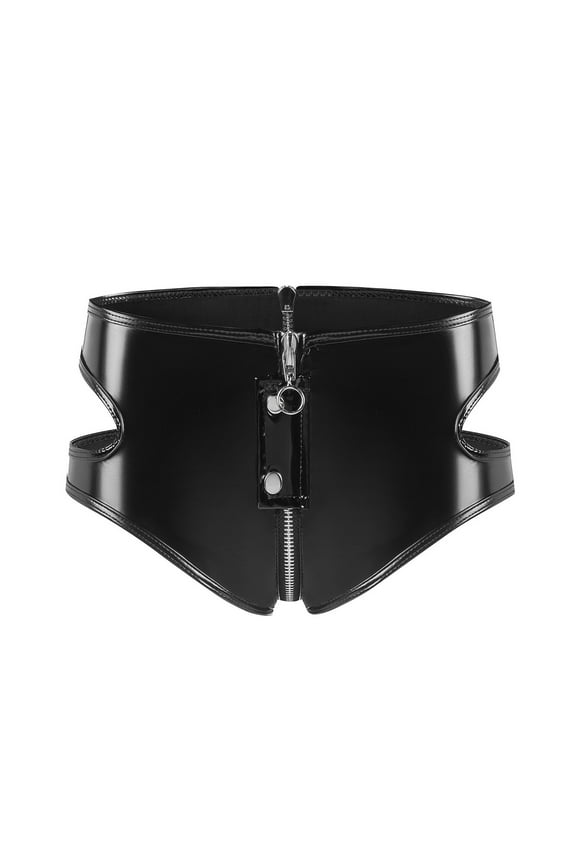 Women's Black Latexs Outfit Patent Leather Bras Pvc Shorts Party Club Clubwear Crotchless Underwear For Women