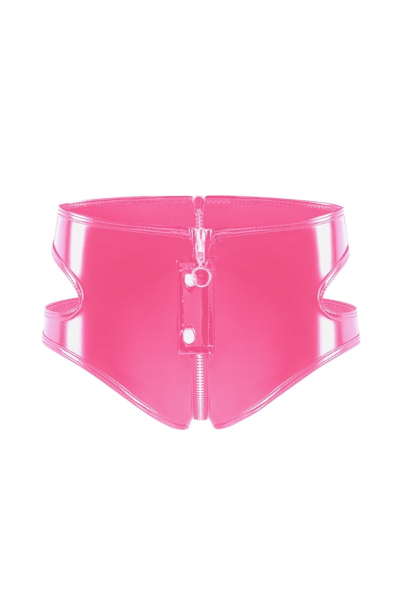 Women's Black Latexs Outfit Patent Leather Bras Pvc Shorts Party Club Clubwear Crotchless Underwear For Women
