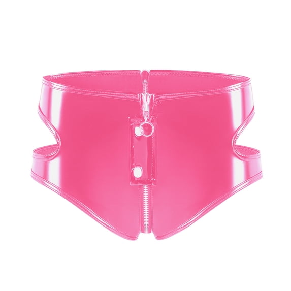 Yuwull Women's Black Latexs Outfit Patent Leather Bras Pvc Shorts Party Club Clubwear Crotchless Underwear For Women