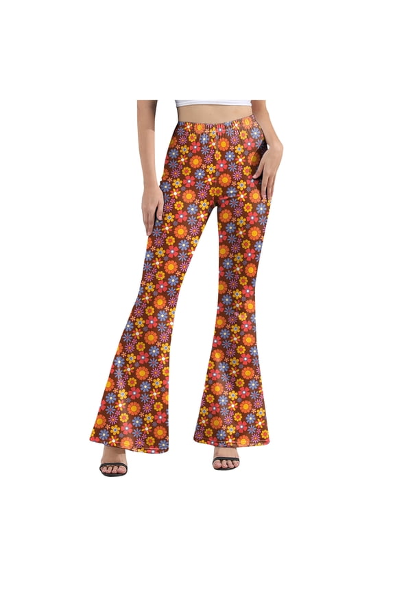Women's Boho High Waist Flare Pants Stretch Bell Bottom Yoga Pants Hippie Flared Leggings Palazzo Pants Trousers Plus Size Womens Pants