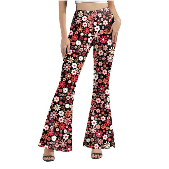 Yuwull Women's Boho High Waist Flare Pants Stretch Bell Bottom Yoga Pants Hippie Flared Leggings Palazzo Pants Trousers Plus Size Womens Pants