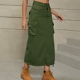 thumbnail image 1 of Yuwull Women's Cargo Skirts Trendy Summer Denim Skirts with Pocket Casual Mid-length Skirt Wrap Bodycon Skirts Army Green, 1 of 5