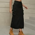 thumbnail image 1 of Yuwull Women's Cargo Skirts Trendy Summer Denim Skirts with Pocket Casual Mid-length Skirt Wrap Bodycon Skirts Black, 1 of 5