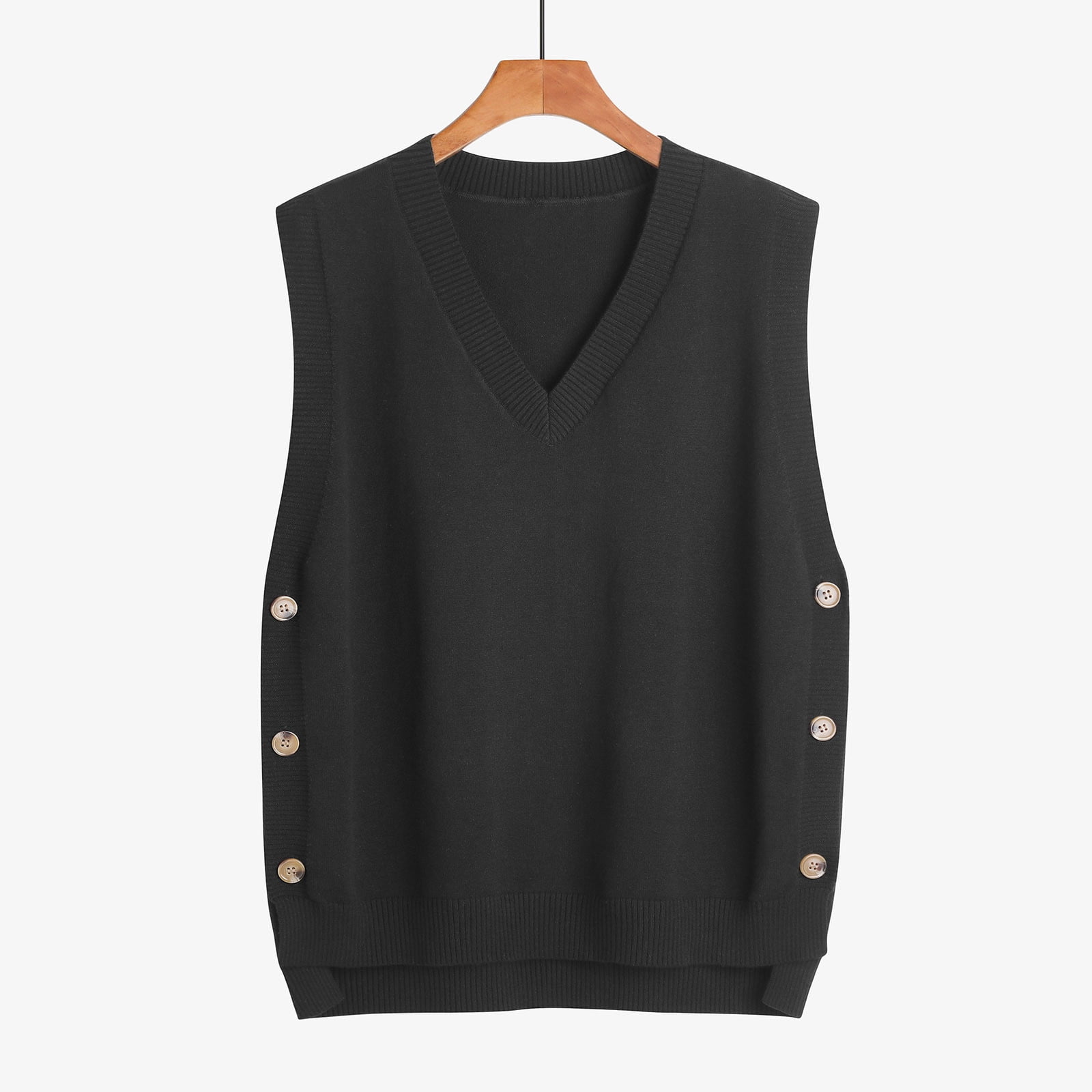 Yuwull Women's Casual Sweater Vests V-Neck Slim Fit Sleeveless Sweater ...