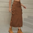 thumbnail image 1 of Yuwull Women's Causal Cargo Skirts Button Maxi Skirt Dress Drawstring Streetwear with Pockets Summer Long Denim Skirts Brown, 1 of 8