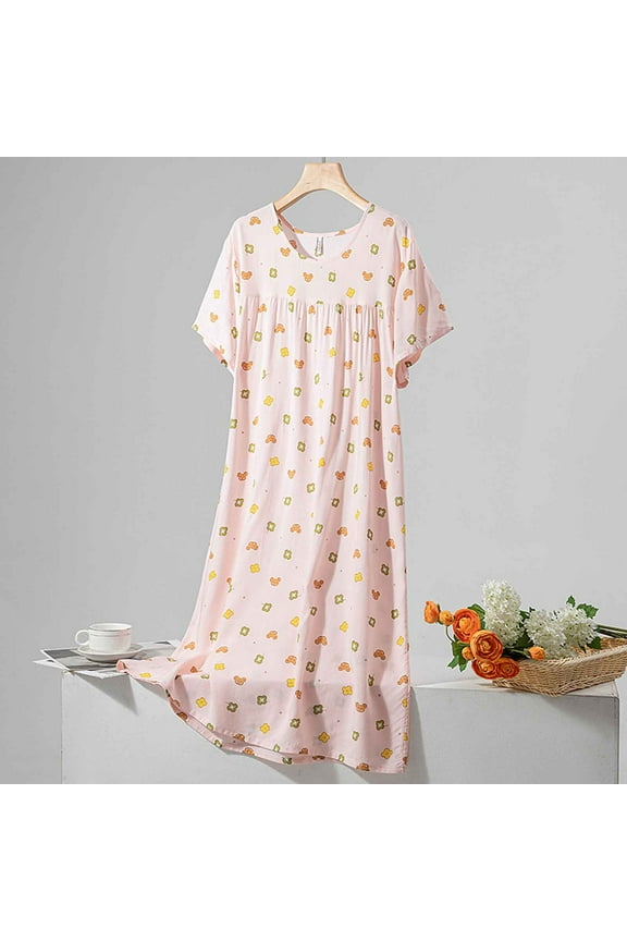 Women's Cotton Nightgown Soft Comfy Sleepwear Short Sleeve Sleep Shirt Womens Cute Print Nightdress