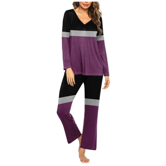 Yuwull Women's Fall Pajama Set with Pockets Soft Pants with Long Sleeve Top Ladies Sleepwear Nightwear Pajama Sets For Women