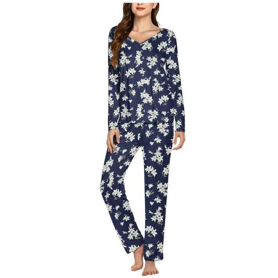 Yuwull Women's Fall Pajama Set with Pockets Soft Pants with Long Sleeve Top Ladies Sleepwear Nightwear Pajama Sets For Women