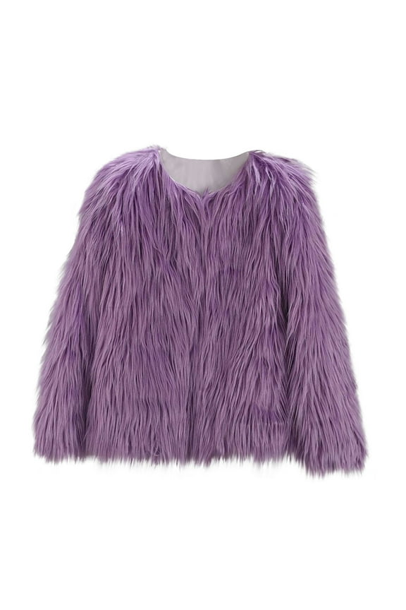 Women's Fashion Cropped Faux Fur Jacket Long Sleeve Open Front Cardigan Casual Fluffy Faux Fur Warm Coat