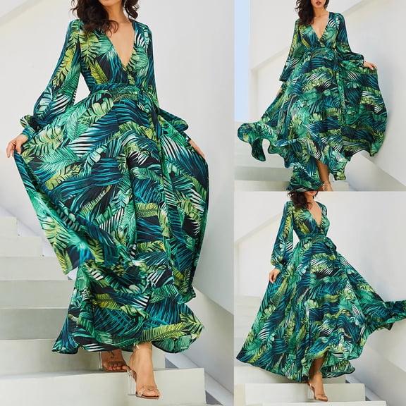 Christmas Dresses for Women 2026 Women's Boho Floral Maxi Dress V Neck ...