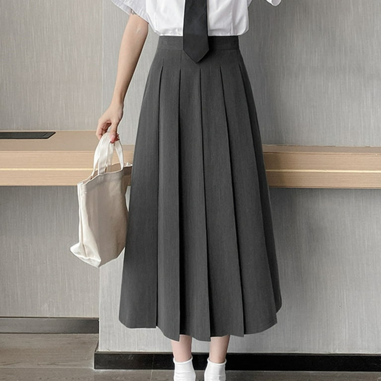 Yuwull Women's High Waist Flowy Pleated Maxi Skirt Summer Midi Skirt Casual  A Line Ruffle Skirts Dresses for Girl Gray 
