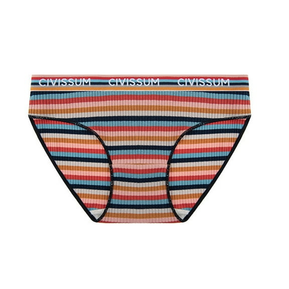 Yuwull Women's Plus Size Low Rise Sexy Comfortable Color Striped Briefs Color Striped Briefs Womens Underwear Cotton Ladies Underwear PAntises