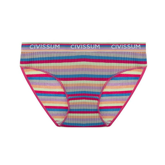 Yuwull Women's Plus Size Low Rise Sexy Comfortable Color Striped Briefs Color Striped Briefs Womens Underwear Cotton Ladies Underwear PAntises