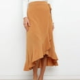 thumbnail image 1 of Yuwull Women's Ruffle Skirts Boho Wrap Side Tie Knot Split Midi Skirt One-Pieces Irregular Wrap Solid Color Skirt Khaki, 1 of 8