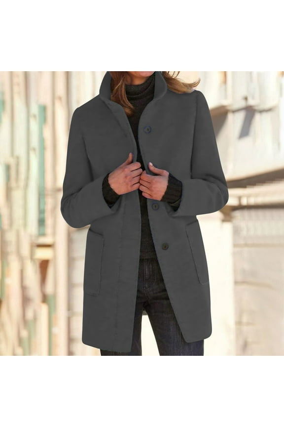 Women's Single Breasted Wool Plus Size Coat Winter Notched Lapel Belted Peacoat Mid Long Jacket