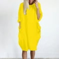 thumbnail image 1 of Yuwull Womens 2023 Summer Dress Long Sleeve Crew Neck Knee-length Midi Dress Short Flowy Sundress with Pockets for Women, 1 of 4