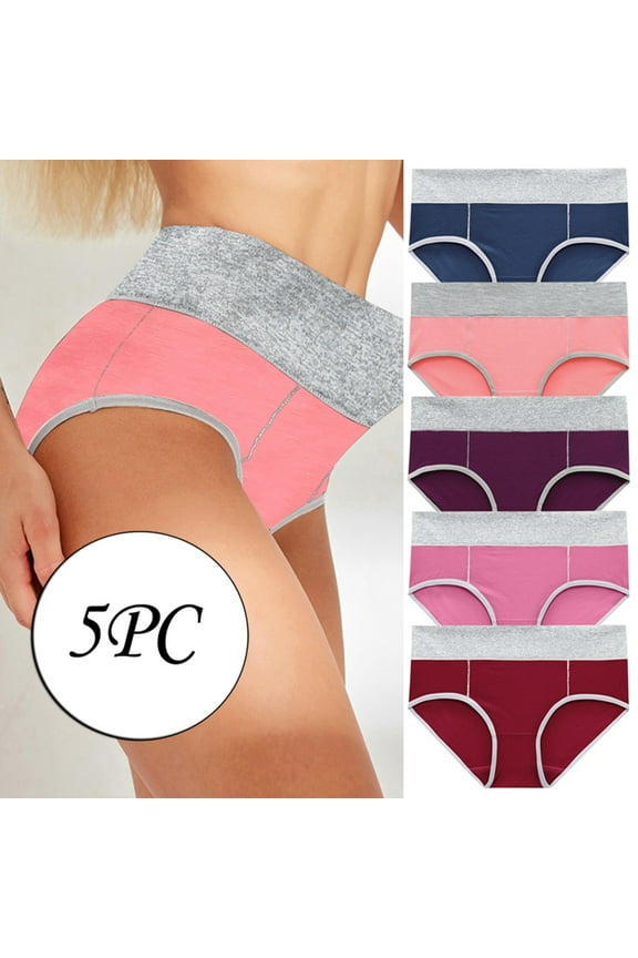 Womens Boxer Briefs Underwear 5PC Women Solid Patchwork Panties Bikini Underpants High Waisted Plus Size Womens Cotton Underwear Color Block Panties Multicolor
