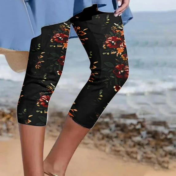 Yuwull Womens Cropped Pants Women Capris for Summer Floral Print Capris Athletic Capris for Women Workout Capris for Womens Capris Trousers
