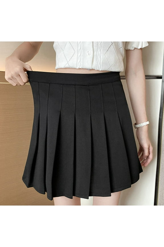 Womens Girl High Waisted Pleated Tennis Skirt School A-Line Skater Skirts with Lining Shorts for Gym Black