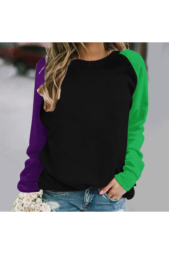 Yuwull Womens Mardi Gras Shirt Stripe Tuesday Tee Shirt New Orleans Carnival Party Long Sleeve Shirts Top