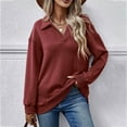 thumbnail image 1 of Yuwull Womens Oversized Waffle Knit Crewneck Sweatshirts Long Sleeve Side Slits Casual Pullover Sweatshirt Tops, 1 of 4