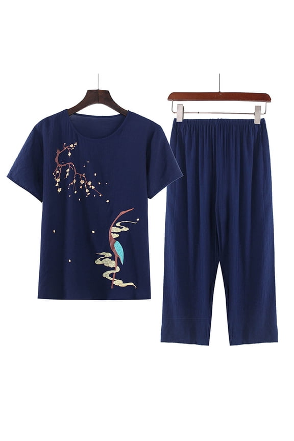 Womens Pajama Sets, Women Pajama Sets Capris Pajama Sets for Women 2 Piece Casual Floral Printed Short-Sleeve Top Capris Pants Plus Size Comfy Summer Outfit Pjs Set Loungewear