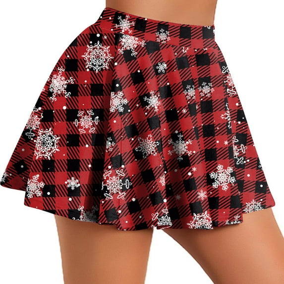 Yuwull Womens Pleated Skirt School Uniform Skirt Mini Skirt Pleated Cheer Skirt Christmas Ruffle Plaid Mini Skirts For Women
