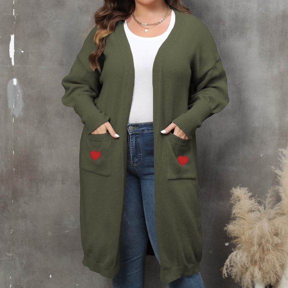 Yuwull Womens Plus Size Cardigan Women'S Loose Lantern Sleeve Long Sweater Double Pocket Oversize Cardigan Coat On Clearances