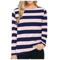 thumbnail image 1 of Yuwull Womens Striped Long Sleeve Shirt Boats Neck Tops Nautical Loose Fitting Tshirt, 1 of 4