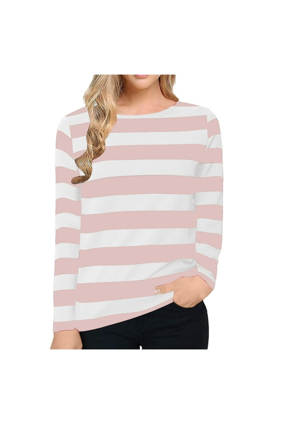 Womens Striped Long Sleeve Shirt Boats Neck Tops Nautical Loose Fitting Tshirt