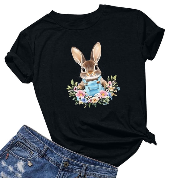 Gyedtr Womens Summer Tops Going Out Tops Easter Fashion Printed Short Sleeved T-Shirt Y2K Tops 15XL