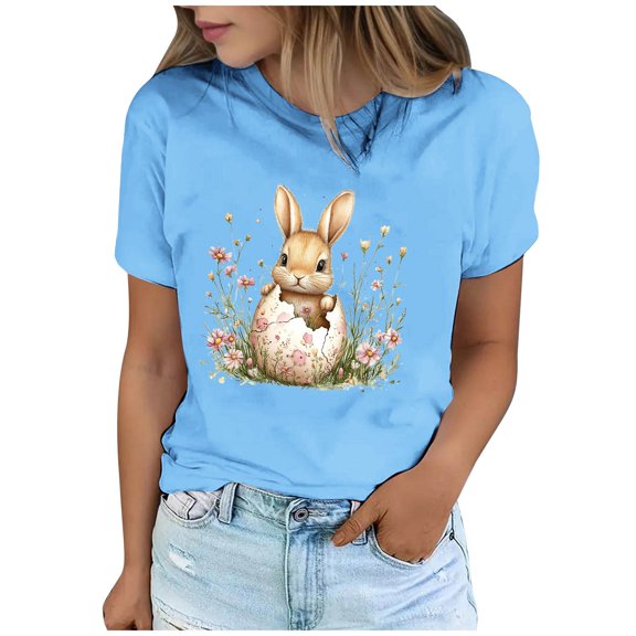 Gyedtr Womens Summer Tops Going Out Tops For Women Women'S Lover Printed T-Shirt Round Neck Short Sleeved Womens Tops Dressy Casual L