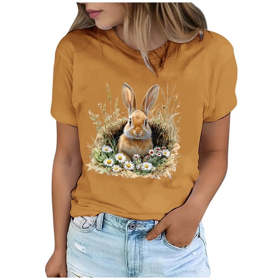 Yuwull Womens Summer Tops Going Out Tops Women'S Lover Printed T-Shirt Round Neck Short Sleeved Womens Plus Size Tops On ClearanceL