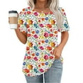 thumbnail image 1 of Yuwull Womens Summer Tops Going Out Tops Women'S New Short Sleeve Round Neck Pullover Chest Pleated Casual Print Cute Tops For Women On Clearance19XL, 1 of 6
