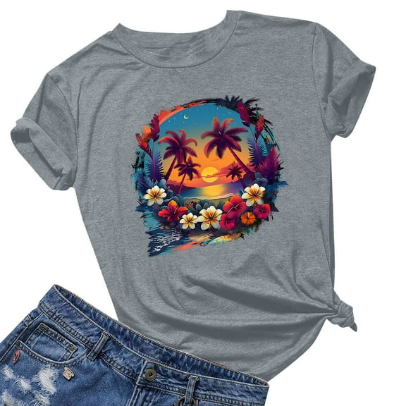 Gyedtr Womens Summer Tops Plus Size Tops For Women Fashionable Printed Short Sleeved T-Shirt Womens Plus Size Tops OnXL