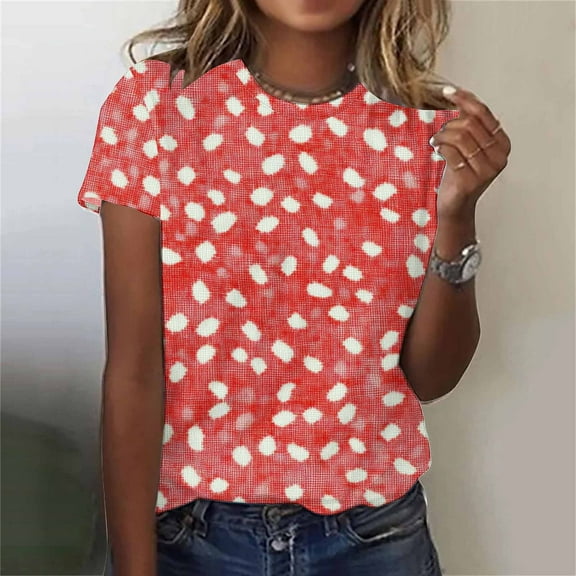 Yuwull Womens Summer Tops Tops For Women Trendy Women Fashion Summer Sexy Printed Regular Women Short Sleeves Round Neck Women Tops 1M