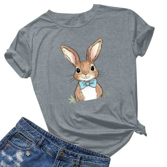 Gyedtr Womens Summer Tops Womens Tops Casual Easter Fashion Printed Short Sleeved T-Shirt Ladies Tops And Blouses On19M