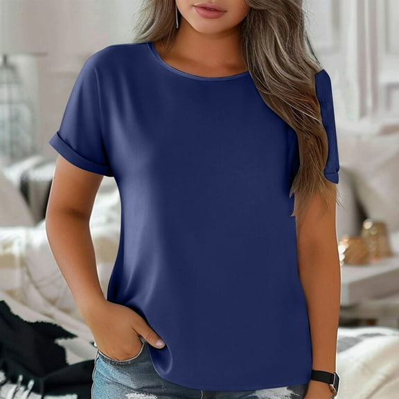 Gyedtr Womens Tops Plus Size Tops For Women Women'S Spring/Summer Round Neck Solid Color Light Sensing Face Short Sleeve Loose T-Shirt Women Tops On17XXL(2XL)