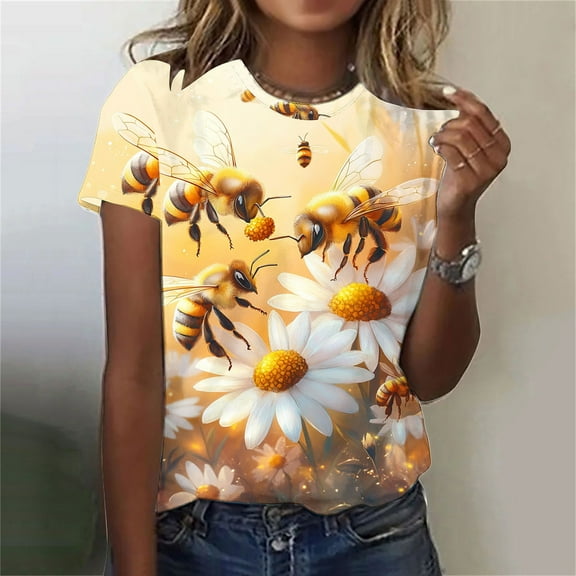 Gyedtr Womens Tops Women'S Tops Ladies' Casual Pullover Festival Printed Round Neck Short Sleeved Shirt Ladies Tops And Blouses On1XXL(2XL)