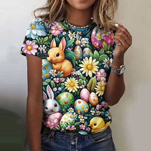 Yuwull Womens Tops Womens Tops Casual Fashionable Women'S Casual Pullover Printed Short Sleeved Round Neck Womens Plus Size Tops On Clearance23S