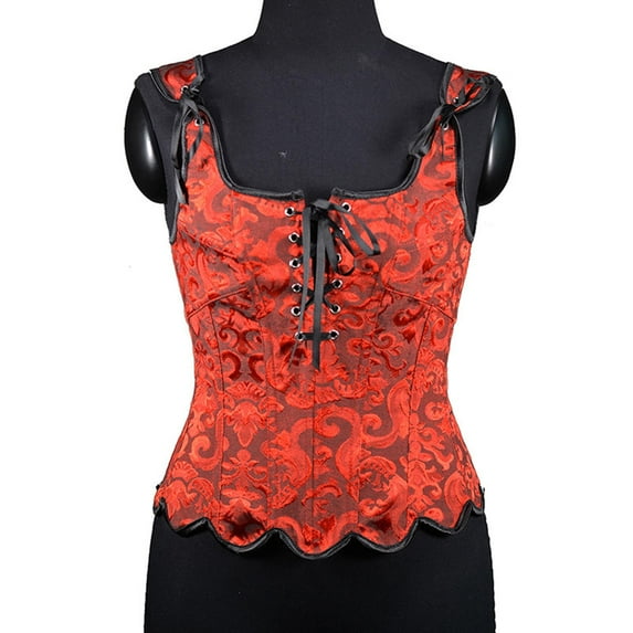 Yuwull Womens Vintage Ruffle Hem Overbust Corset Tie Front Lace-Up Back Bustier Shapewear Top