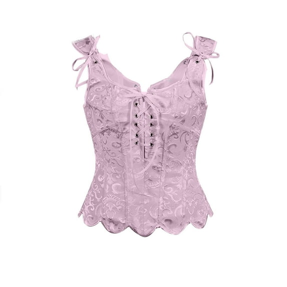 Yuwull Womens Vintage Ruffle Hem Overbust Corset Tie Front Lace-Up Back Bustier Shapewear Top