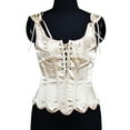 thumbnail image 1 of Yuwull Womens Vintage Ruffle Hem Overbust Corset Tie Front Lace-Up Back Bustier Shapewear Top, 1 of 7