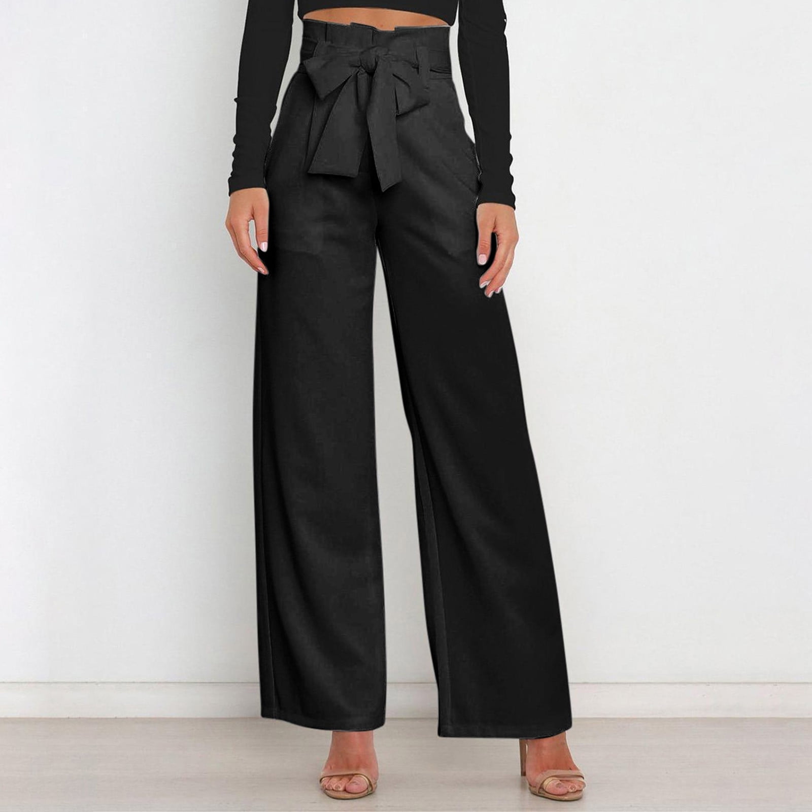 Women's Wide Leg Palazzo Pants - High Waisted Flowy Trousers With Belt & Pockets 3 thumbnail image
