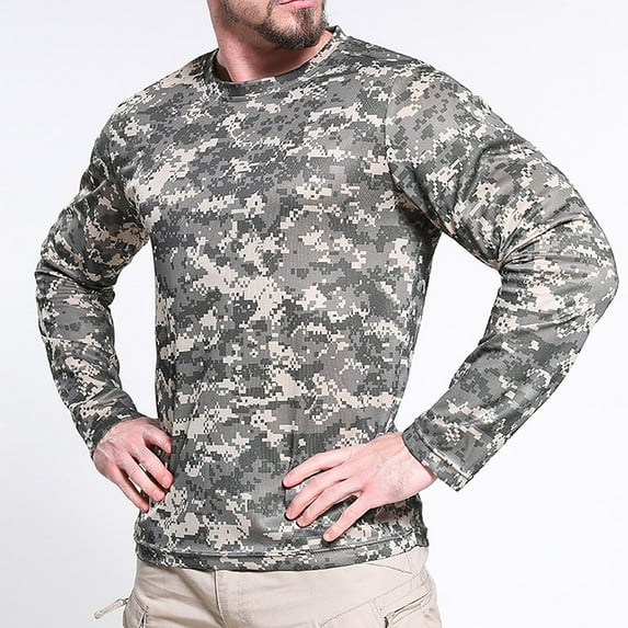 Yuwull Work Shirts for Men, Workout Tops for Men Mens Quick-Dry Long Sleeve Shirts Sun Protection Outdoor Fishing Shirts for Men Camouflage Lightweight Hiking Running Athletic T-Shirt Tshirts Shirts F