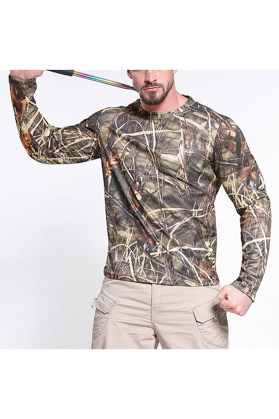 Workout Shirt for Men, Men's T-Shirts Mens Quick-Dry Long Sleeve Shirts Sun Protection Outdoor Fishing Shirts for Men Camouflage Lightweight Hiking Running Athletic T-Shirt Tshirts Shirts for M