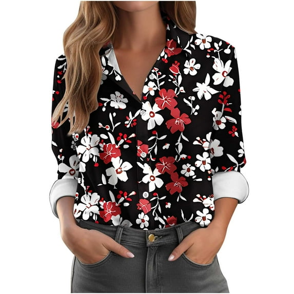 Yuwull boho floral long sleeve shirts for women Button dwons Shirt going out tops Casual business lapel blouse t shirts plus size tops for women