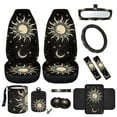 thumbnail image 1 of Yuyamidu 12 PCS Car Front Seat Cover Set Sun and Moon Steering Wheel Cover Seat Belt Pads Sunflower Armrest Cover Garbage Bin Air Vent Pocket Rearview Mirror Cover Coasters Keychain, Black, 1 of 6